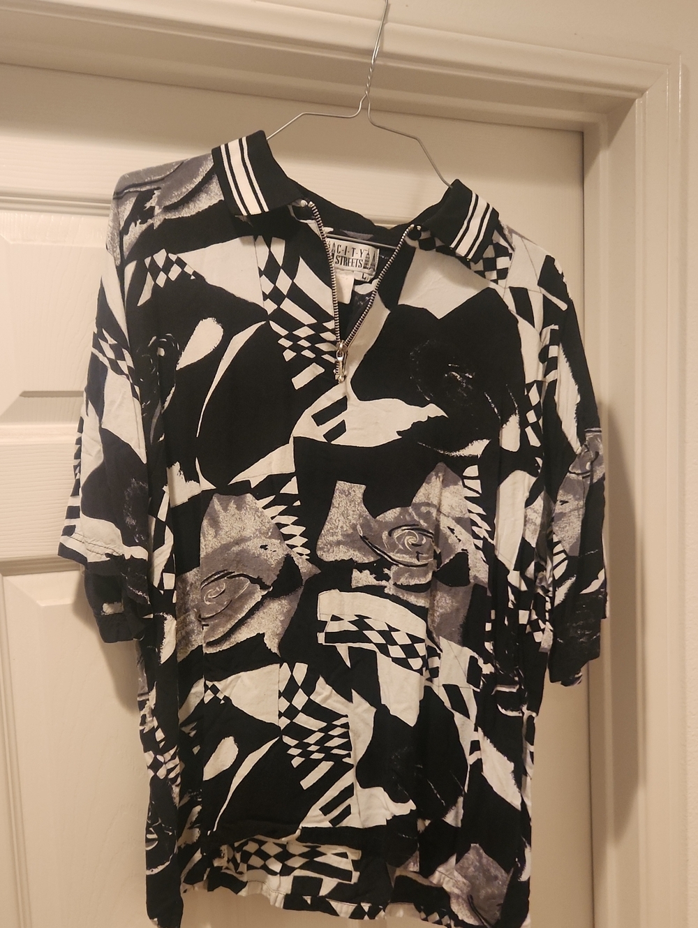City Streets Black and White Abstract Zip Polo
